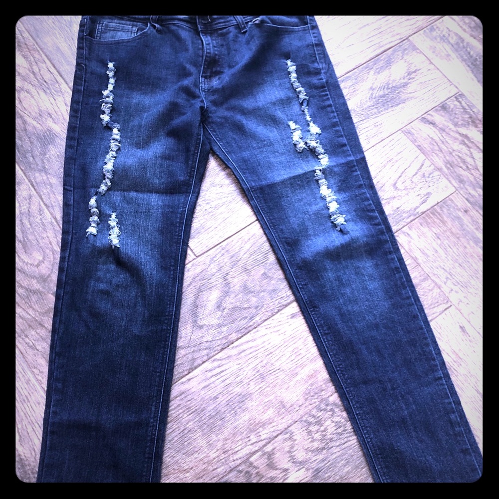G-tton embellished dark distressed slim jeans